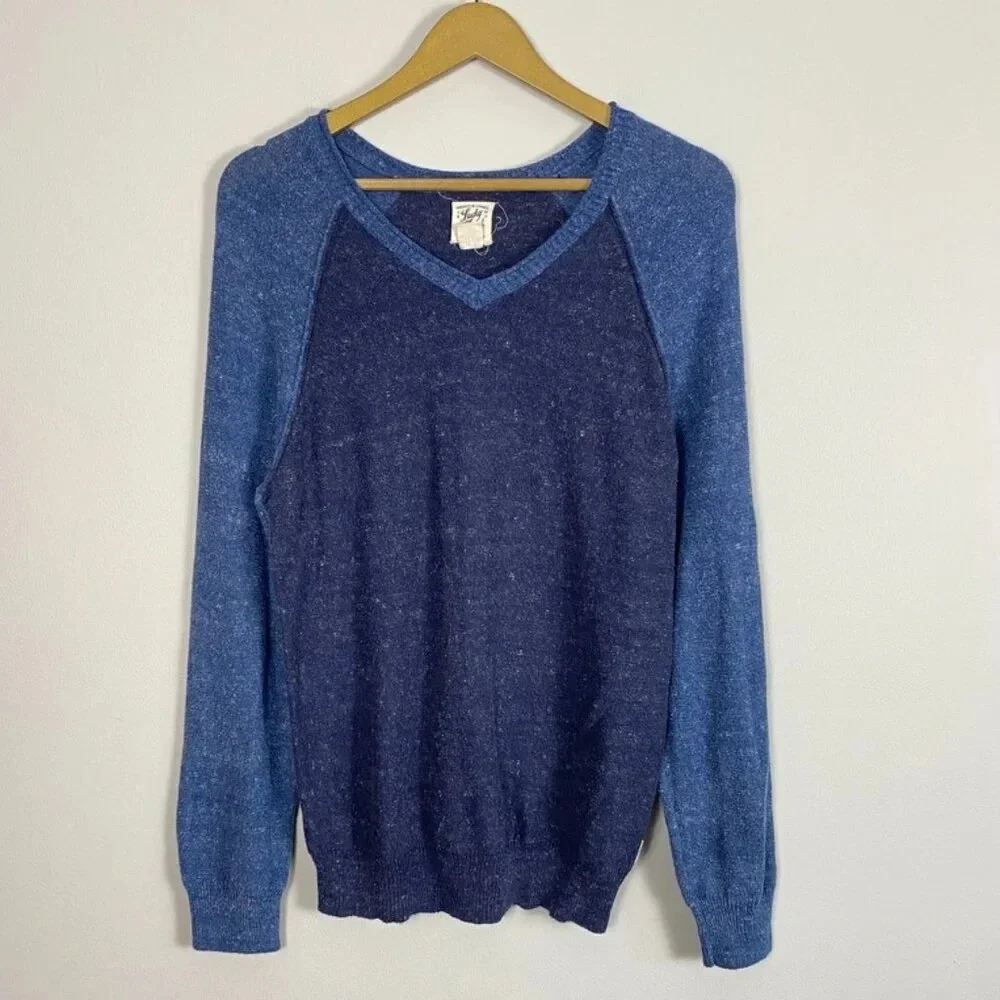 Lucky Brand Blue Color Block V Neck Sweater